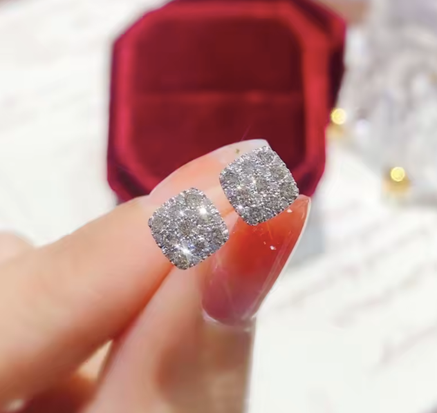 Iced Square Studs – CZ Crystal Earrings