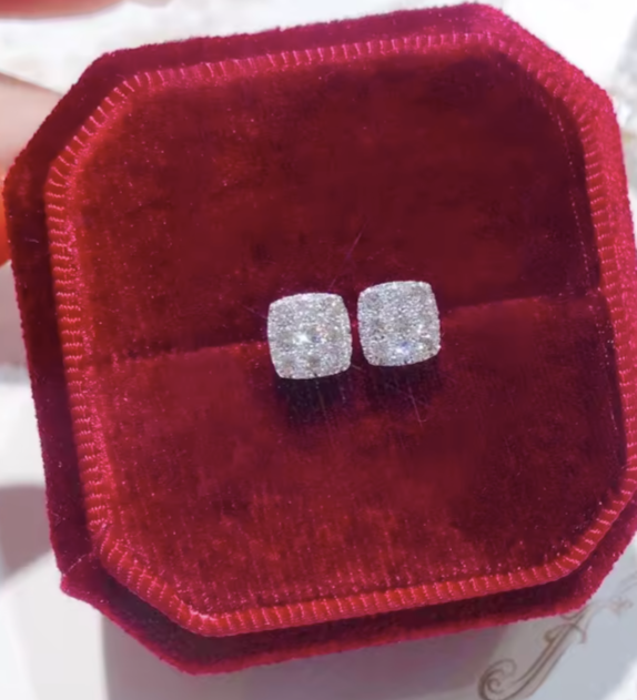 Iced Square Studs – CZ Crystal Earrings