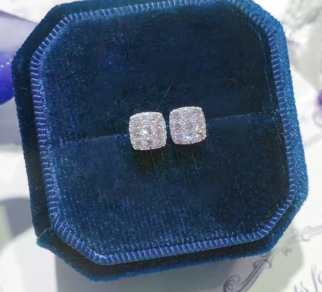Iced Square Studs – CZ Crystal Earrings