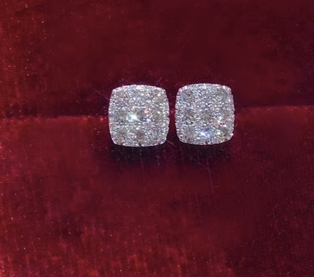 Iced Square Studs – CZ Crystal Earrings